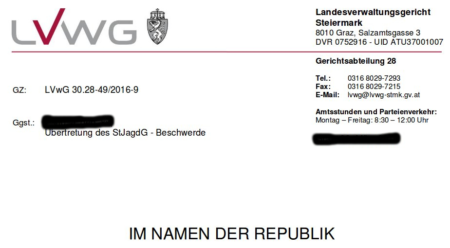 Landesverwaltungsgericht verurteilt Fasanjagdgesellschaft von Schloss Thal bei Graz