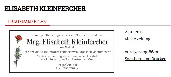 In Memoriam Elisabeth Kleinfercher